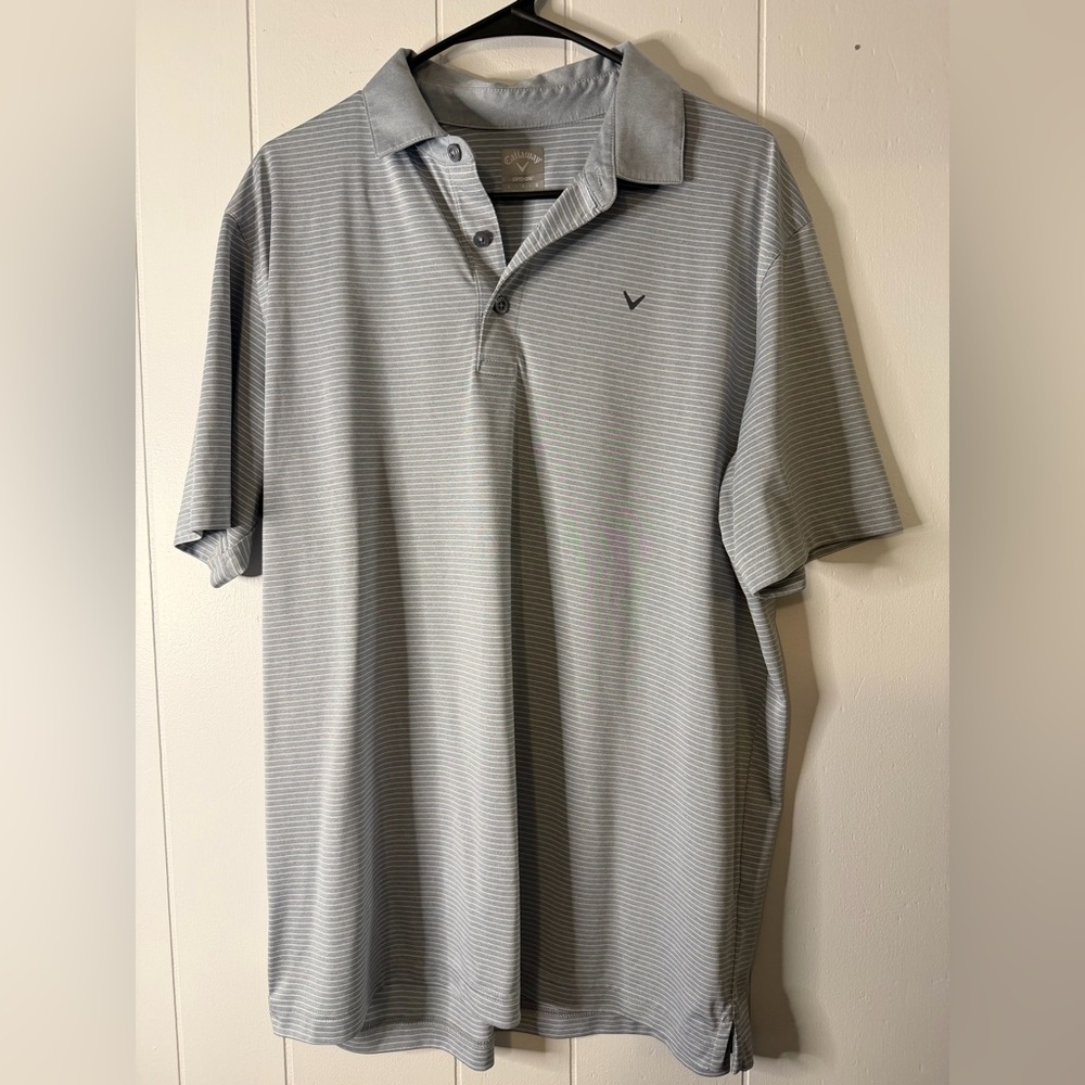 Callaway Opti-Dri Polo Shirt Men’s Large Gray‎ Striped Performance Golf Shirt